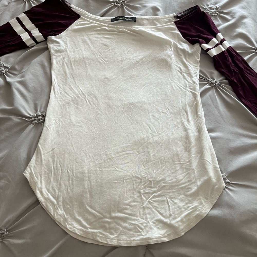Women's Cream and Burgundy Raglan Top